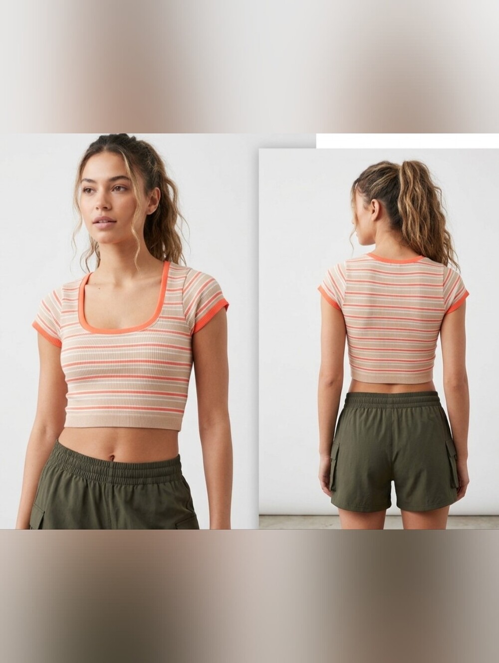 Nwt OFFLINE By Aerie Seamless Ribbed Striped Scoop Crop Top
